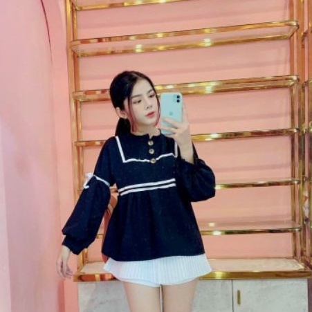 Áo kiểu nữ Babydoll phối viền bánh bèo