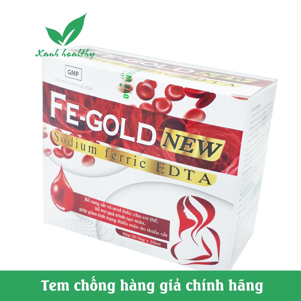 FE GOLD NEW Bổ sung sắt, Acid Folic cho bà bầu và trẻ từ 2 tuổi -Dạng siro an toàn, dễ uống- Hộp 20 ống*10ml