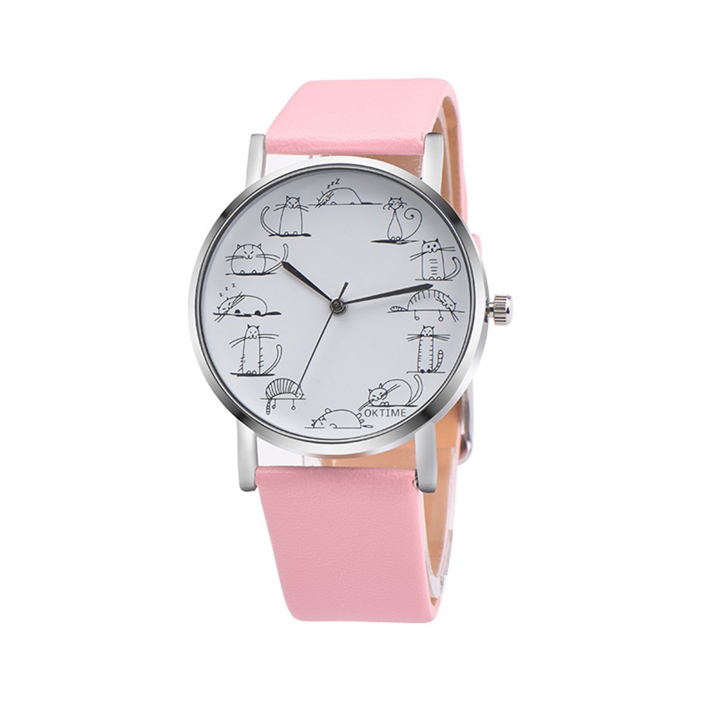 Đồng Hồ Dây Da Giả Mặt Hình Mèo Dễ Thương Cho Nữ | BigBuy360 - bigbuy360.vn