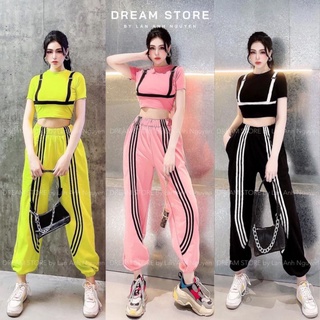 Sét bộ thun QC tay ngắn croptop quần dài có bo