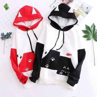 Áo hoodie nỉ chần bông tai nón tai mèo in hình siêu dễ thương form 60kg