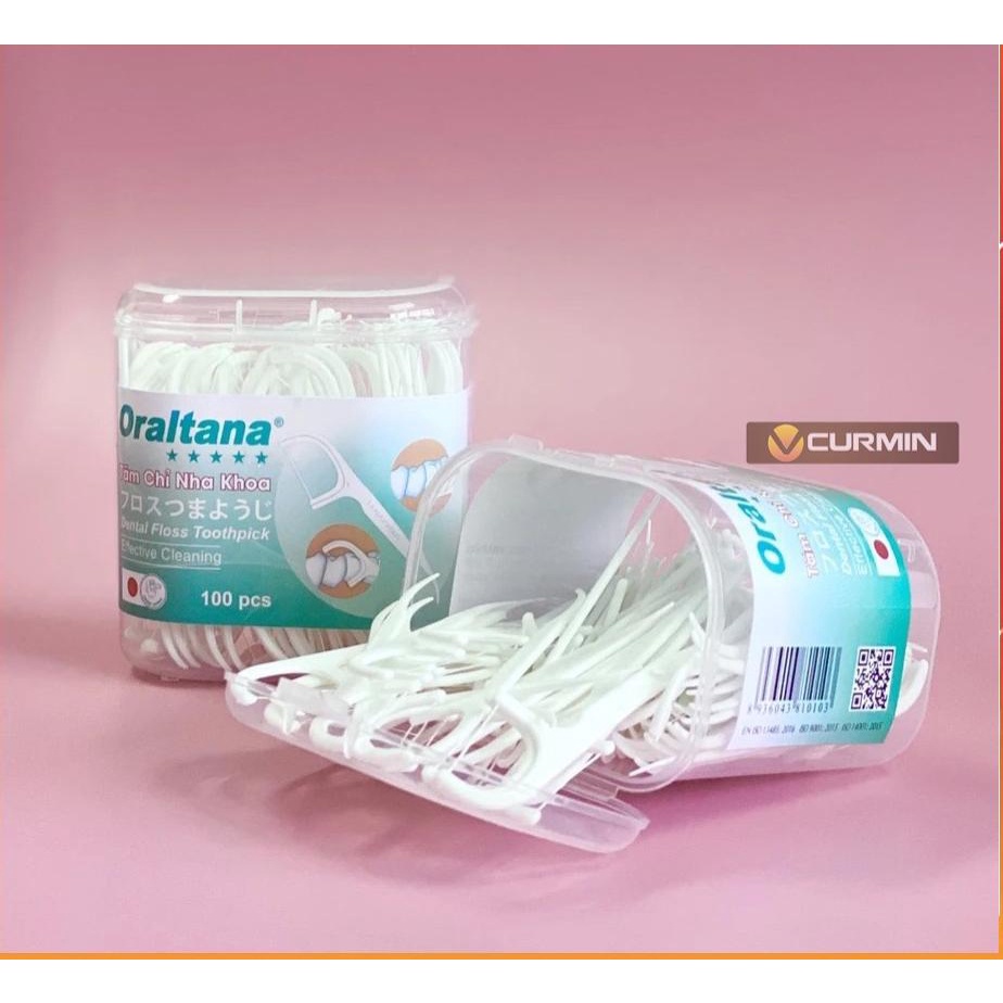 Hộp 100 cây Tăm chỉ nha khoa Oraltana - Tiện dụng an toàn, không làm hại nướu - Tanaphar - Chika