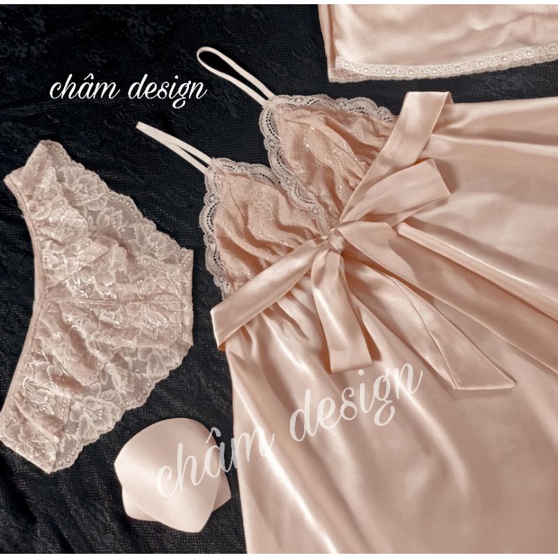 váy ngủ màu da buộc nơ xinh phiên bản màu da siêu đẹp, hàng thiết kế độc quyền tại shop