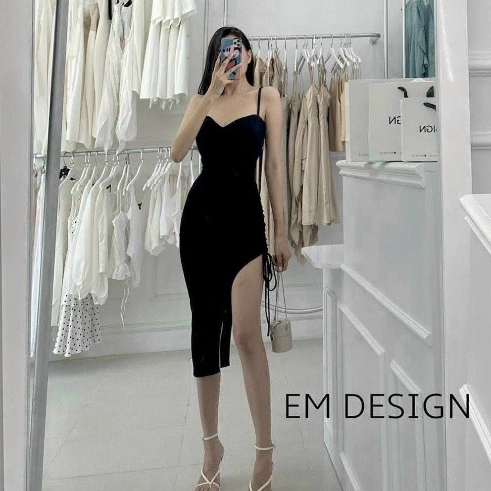 [Mã FASHIONT4WA2 giảm 10K đơn 50K] Đầm hai dây ôm body xẻ tà cao rút dây cực sexy , chất thun bozip mềm mịn