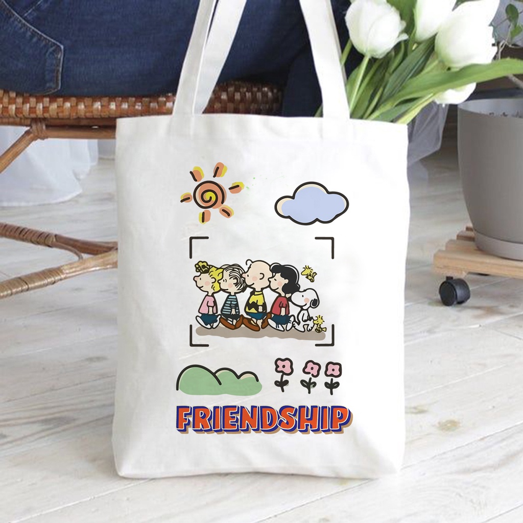 Túi Tote Vải Bố Canvas Hình Snoopy Có Khóa Dây Kéo Miệng Túi đựng sách vợ, tài liệu A4