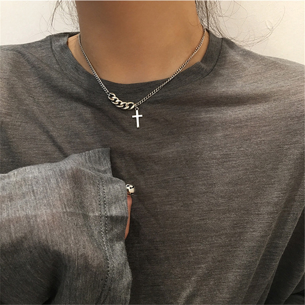 Dây chuyền Choker làm từ thép không gỉ mặt hình chữ thập thời trang nữ