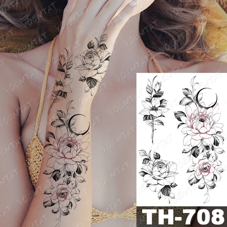 Hình Xăm Dán Tạm Thời Chống Nước Hình Mỏ Neo/Mặt Trăng/Hoa Sen