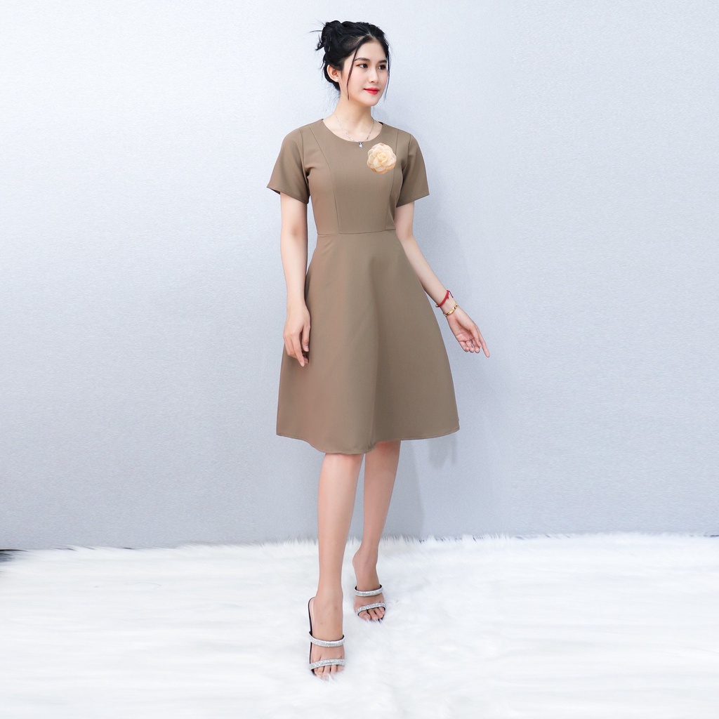 (TẶNG HOA CÀI) Đầm Công Sở Dự Tiệc Sang Trọng Bigsize AMYRA, Thiết Kế Dáng Xòe Tay Ngắn Cao Cấp Đi Làm Đi Tiệc DA174