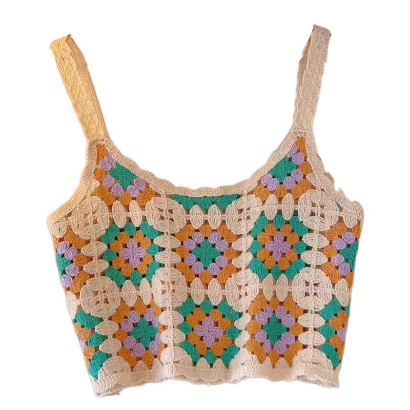 Brroa Áo Crop Top Dệt Kim Khoét Rỗng Họa Tiết Hoa Phong Cách Dân Tộc Cho Nữ