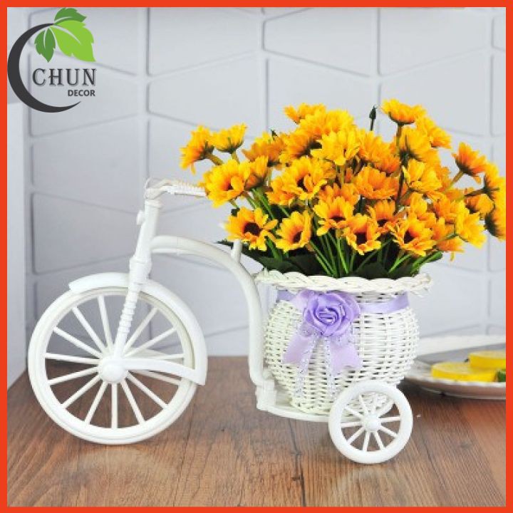 Hoa giả - Giỏ xe đạp hoa hướng dương nhiều mẫu cao 22cm để bàn,kệ tủ trang trí nhà cửa