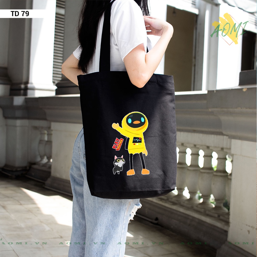 TOTE CANVAS Play Together TÚI VẢI ĐEO VAI BAG CÓ KHÓA KÉO SIZE LỚN 33x38cm AOMIVN DU LỊCH DẠO PHỐ AOMI