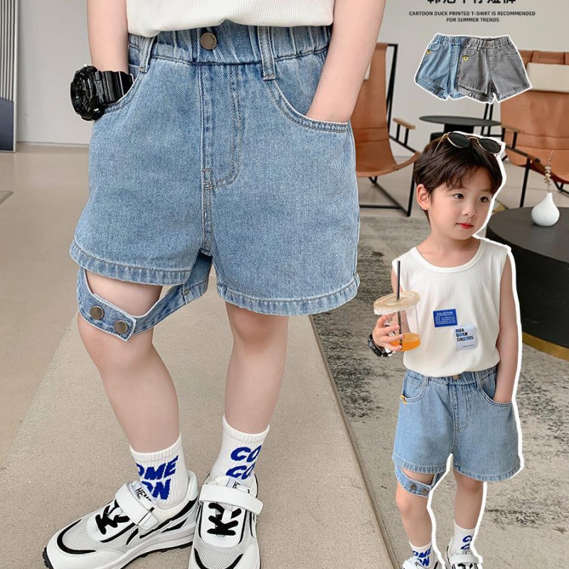 MNGRL Quần Short Jean Cotton Phong Cách Hàn Quốc Thoải Mái Cho Bé Trai Bé Gái