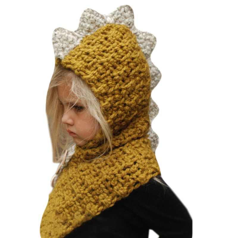 Inn Mũ Dệt Kim Trùm Đầu Kiêm Khăn Choàng Cổ Đính Tai Động Vật Hoạt Hình Mùa Đông Cho Bé