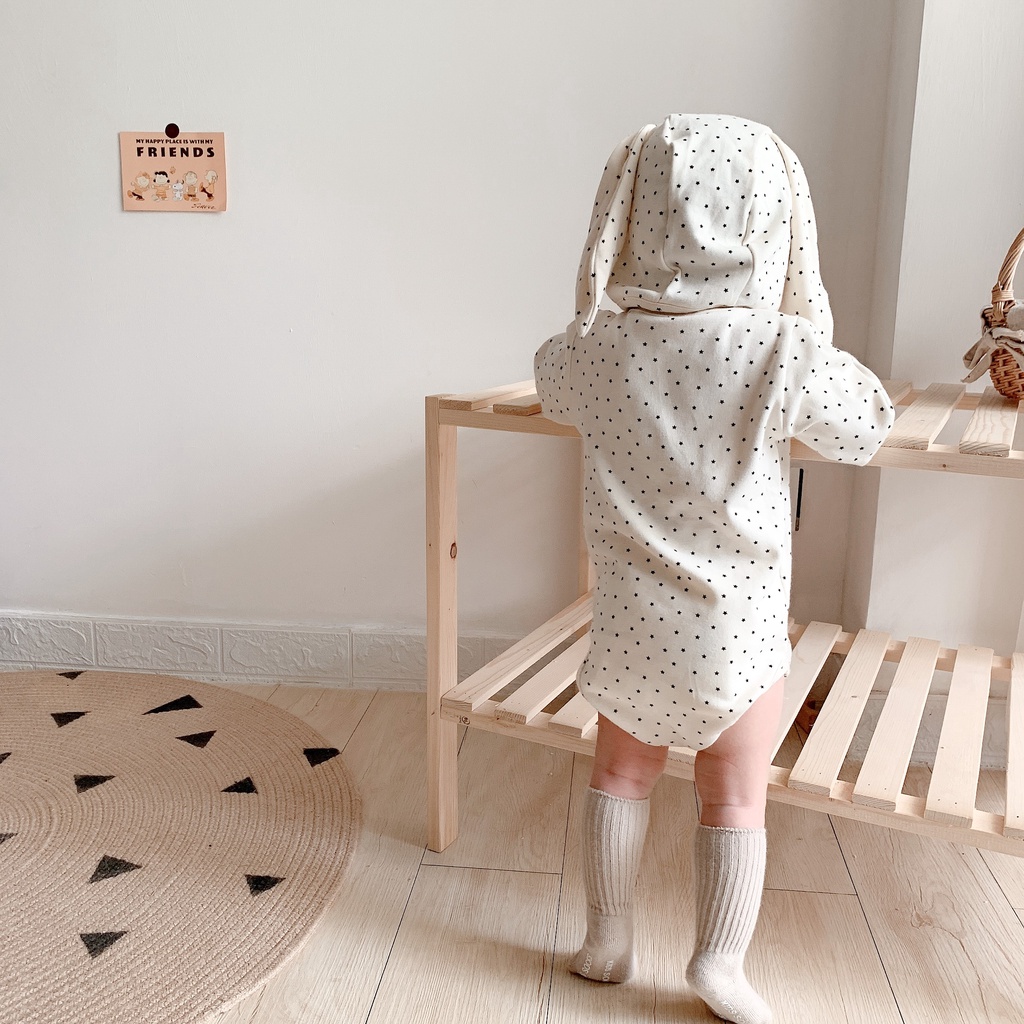 Áo liền quần + nón trang trí tai thỏ dành cho bé trai và bé gái sơ sinh