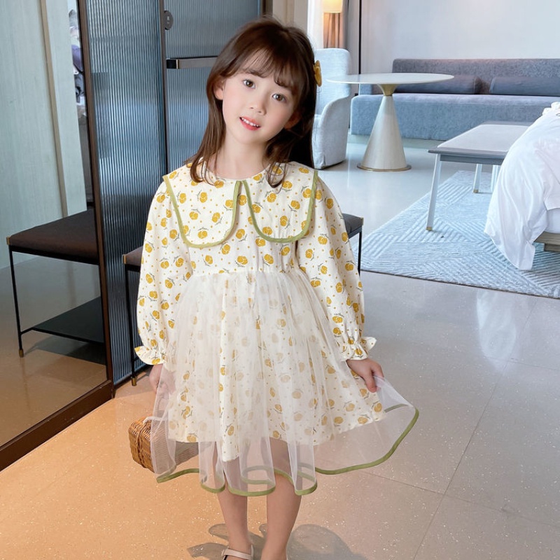 Đầm Công Chúa Tay Dài Cổ Búp Bê Thời Trang Mùa Thu 2022 Mới Cho Bé Gái