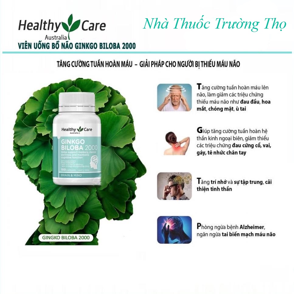 Bổ não Úc Healthy Care Ginkgo Biloba 2000mg 100 viên, hàng chính hãng