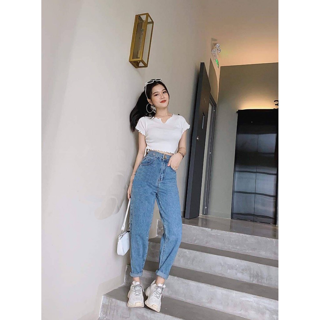 [ DÒNG ĐỜI RỰC RỠ ] QUẦN BAGGY JEAN NỮ LƯNG CAO KHOEN TAM GIÁC MÀU XANH SIÊU CÁ TÍNH SIÊU HOT HIT NITI ĐỈNH CAO