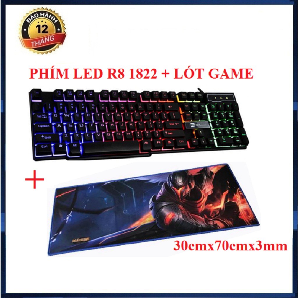 Bàn phím game giả cơ R8 1822 có đèn led 7 màu + Tặng Lót Chuột Game Lớn 30cmx70cmx3mm