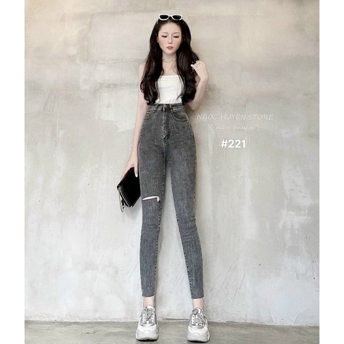 Quần jean nữ rách lưng cao siêu co giãn kiểu bigsize hàng VNXK MS221 thơi trang 2KJean