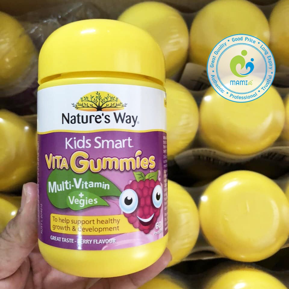 Kẹo dẻo vitamin nhiều vị (60v) bổ sung chất cho trẻ từ 2 tuổi trở lên Nature's Way Kids Smart Vita Gummies, Úc