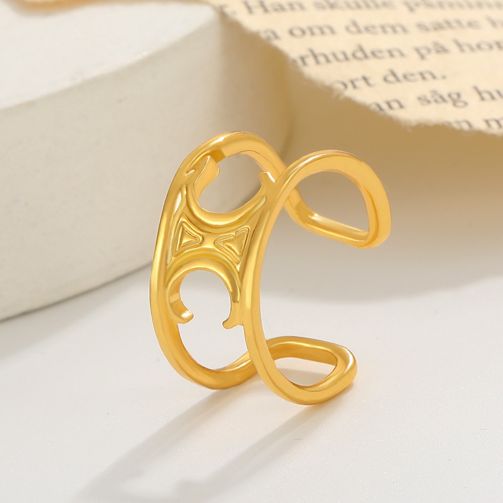 Nhẫn Hở Hai Lớp Họa Tiết Arc de Triomphe Màu Vàng Phong Cách baroque Cổ Điển Có Thể Điều Chỉnh Kích Thước Dành Cho Bạn Nữ