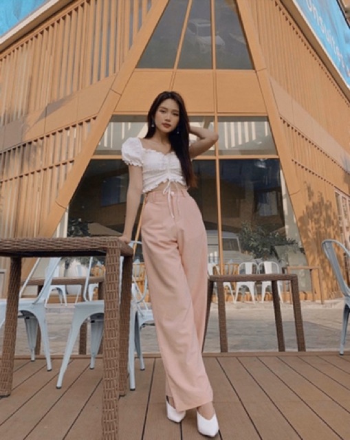 QUẦN CULOTTES 1 NÚT NUDE HỒNG