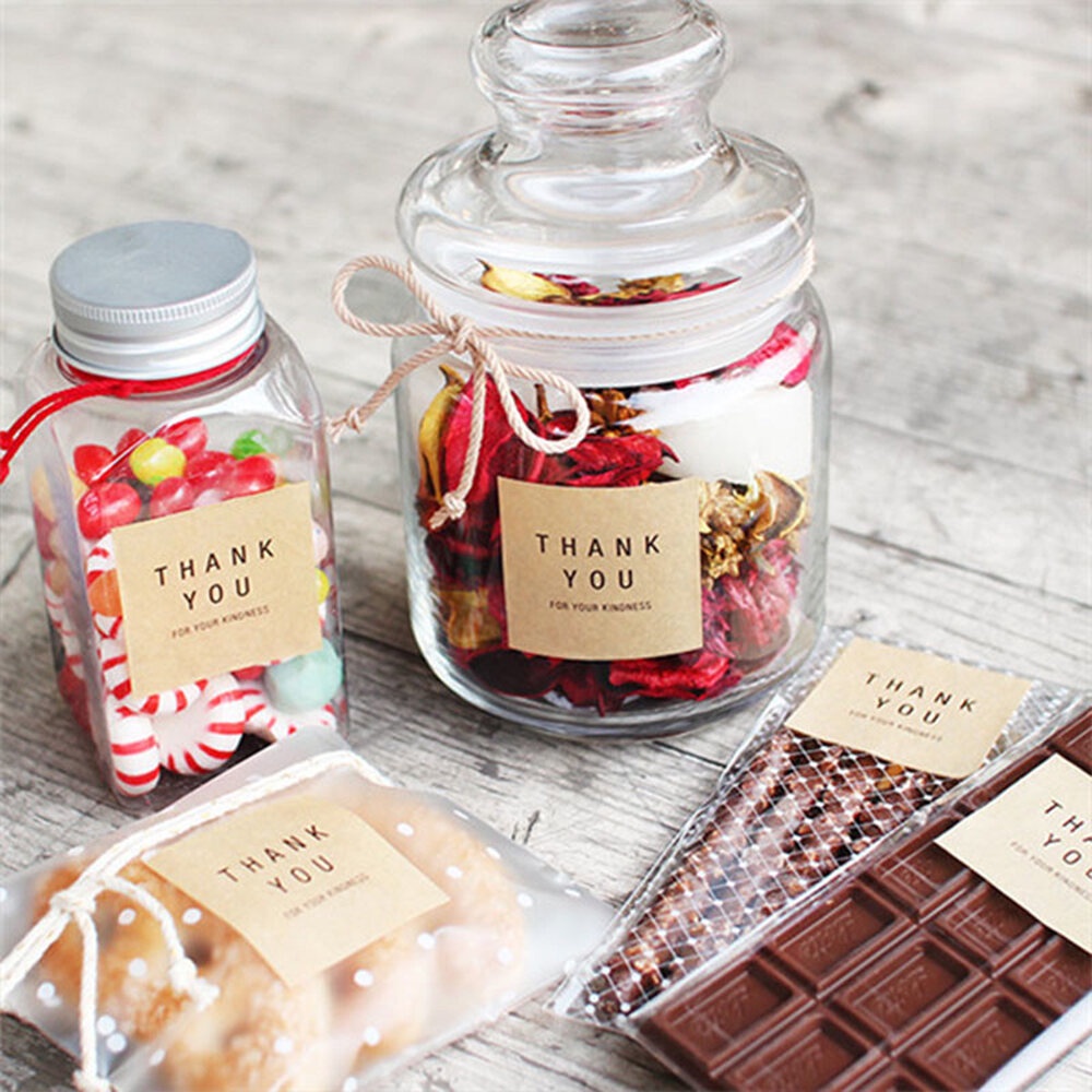 60 Miếng Dán Giấy Kraft Nhãn Niêm Phong Đóng Gói Bánh Hình Tròn ,Hình Vuông.