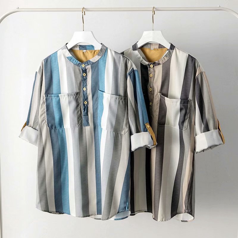 Korean Fashion Men's Short Sleeve Round Neck Striped T-shirt