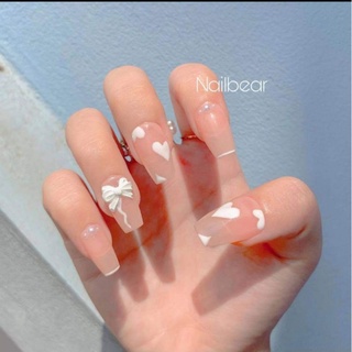 Nailbox Móng úp màu hồng thạch phối nơ cho nàng