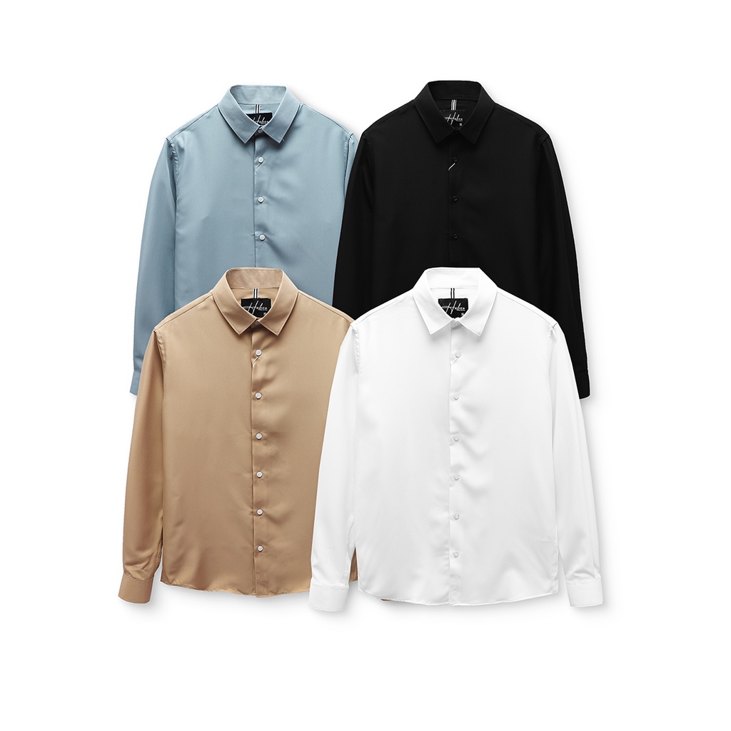 Áo sơ mi nam dài tay HEBOZ chất vải gân xéo nhỏ mềm mịn ít nhăn, 4 màu trơn basic slimfit - 00001064