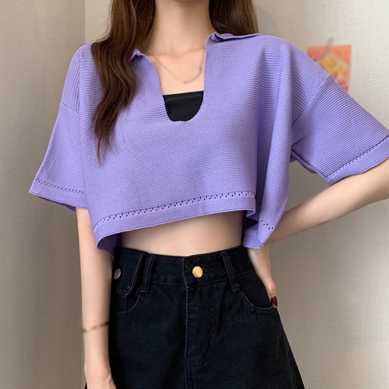  Áo Croptop Dệt Kim Tay Ngắn Thiết Kế Cổ Chữ V Quyến Rũ | WebRaoVat - webraovat.net.vn