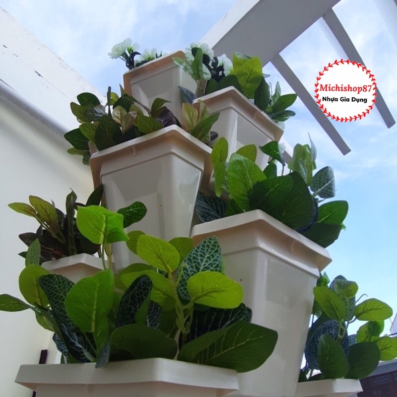 [Giá Sỉ ] Chậu Nhựa Trồng Cây Xếp Tầng, Trồng Hoa, Rau Củ - Chậu Tháp Xếp Tầng Hình Tam GIác Tiết Kiệm Không Gian