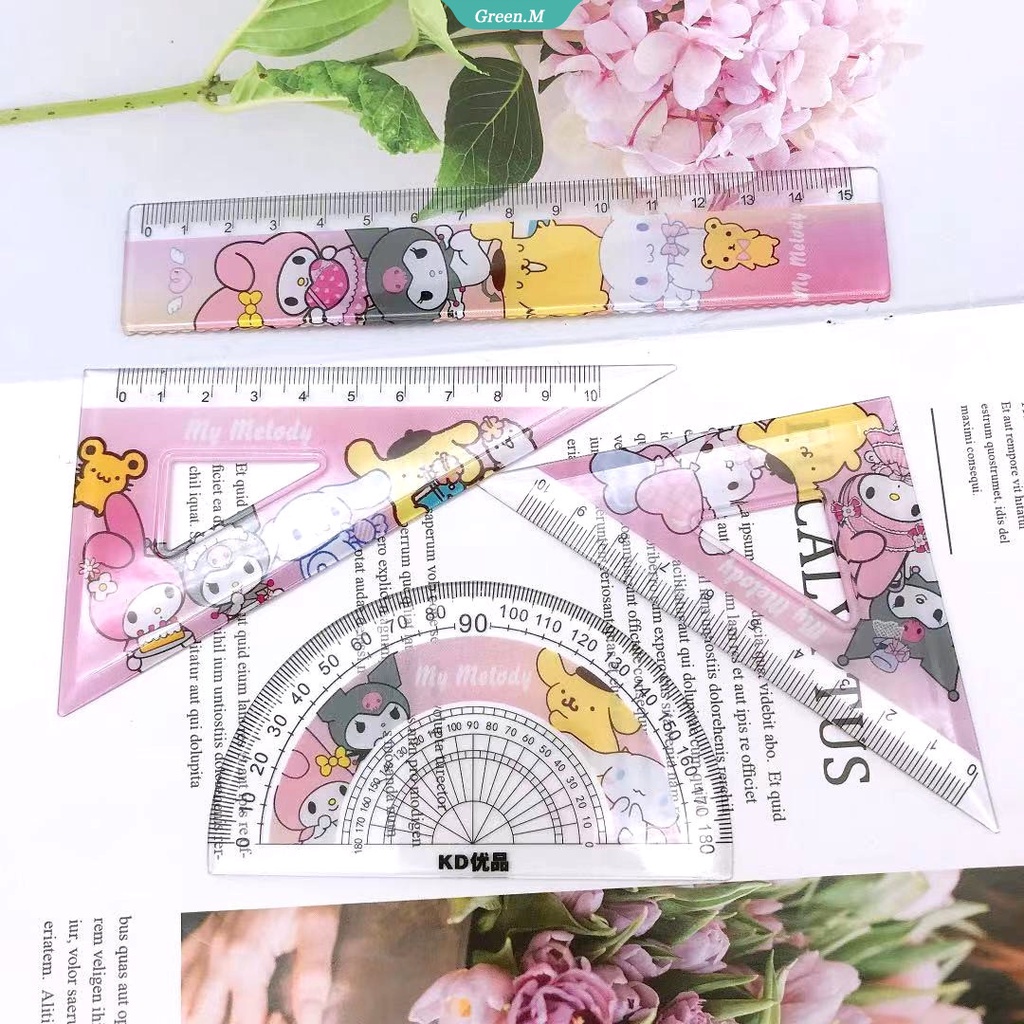 Bộ Thước Tam Giác Thước Kẻ Họa Tiết Hoạt Hình Kuromi My Melody Cinnamoroll Dễ Thương Cho Học Sinh