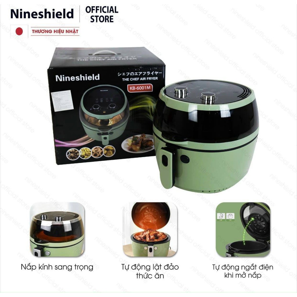 ( FREE SHIP ) NỒICHIÊN KHÔNG DẦU ĐIỆN CƠ NINE SHIELD 8L/1500W MẶT KÍNH THỦY TINH CHỊU NHIỆT MỚI NHẤT 2021