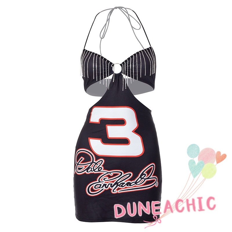 DUNEA Đầm Dây Hở Vai In Họa Tiết Quyến Rũ Cho Nữ