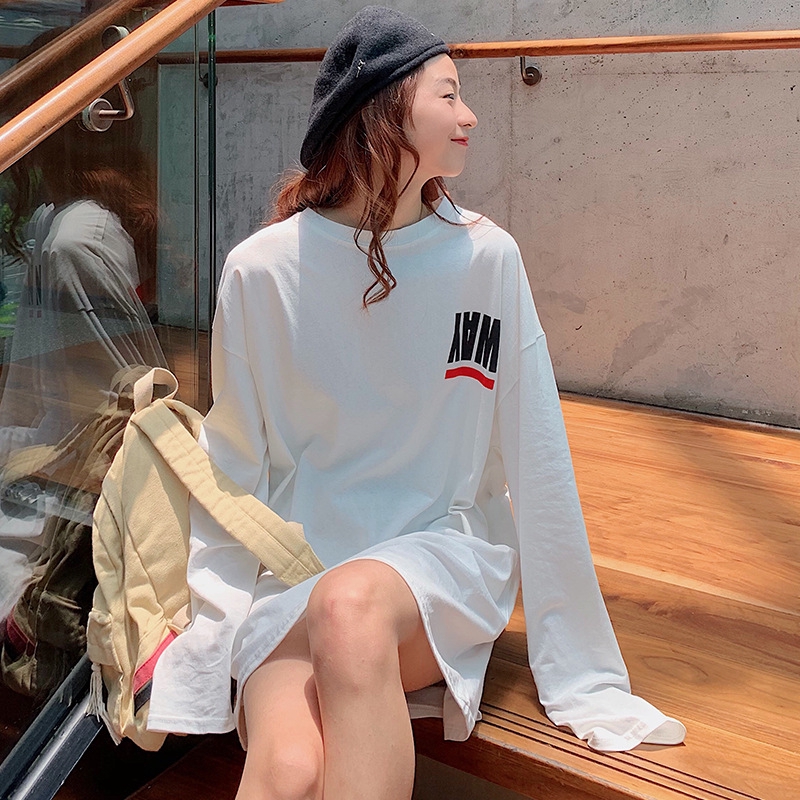 women tshirt loose casual Letter printing oversized long sleeve tshirtdress | BigBuy360 - bigbuy360.vn