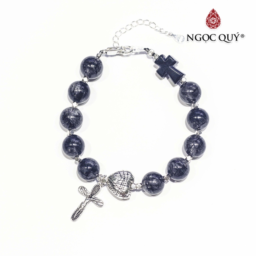 Vòng mân côi TA tóc đen phối charm bạc - Ngọc Quý