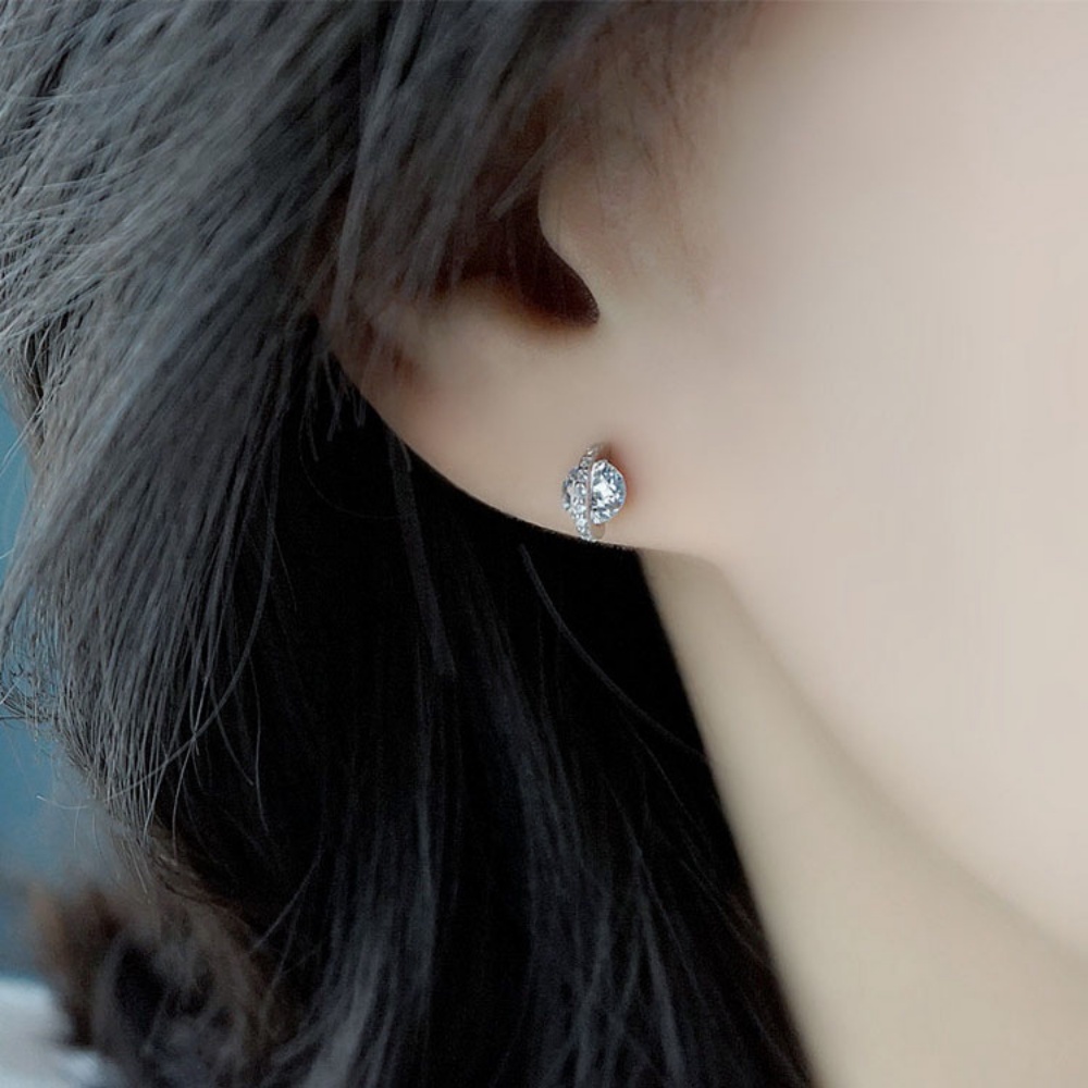 Bông Tai Mạ Vàng / Bạc 925 Đính Đá Zircon Đơn Giản Thời Trang Hàn Quốc Cho Nữ