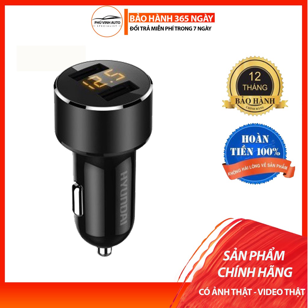 Tẩu sạc Ô tô-Tẩu sạc nhanh ô tô Huydai Hy 36C chính hãng  tích hợp hai cổng USB,có báo điện áp