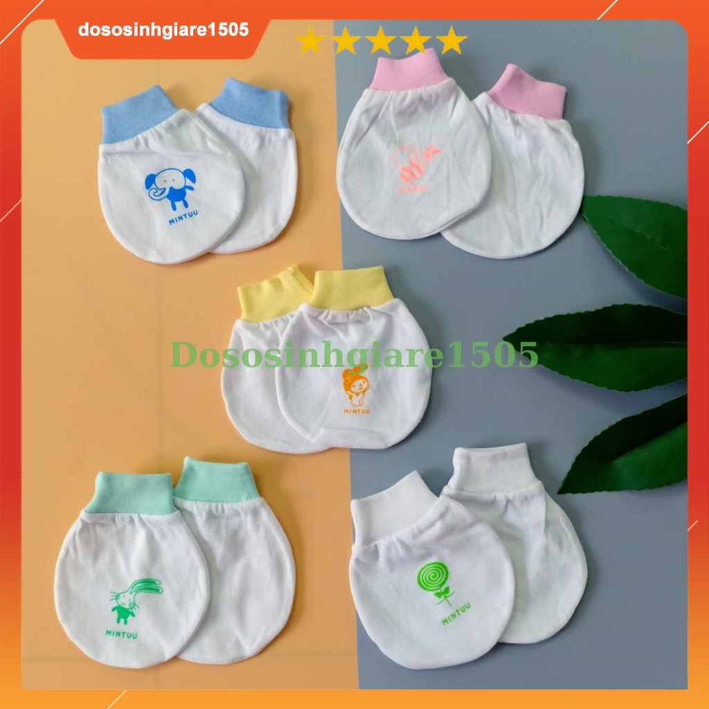 Set 2 đôi BAO TAY sơ sinh cổ BO TRẮNG Mintuu