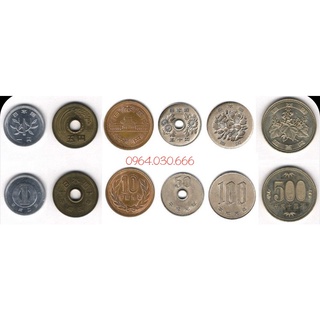 Combo bộ xu nhật bản 1 yen, 5 yen, 10 yen, 50 yen, 100 yen, 500 yen