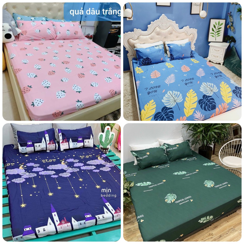 Bộ 3 món ga vỏ gối cotton poly cao cấp mùa hè đủ màu, full size