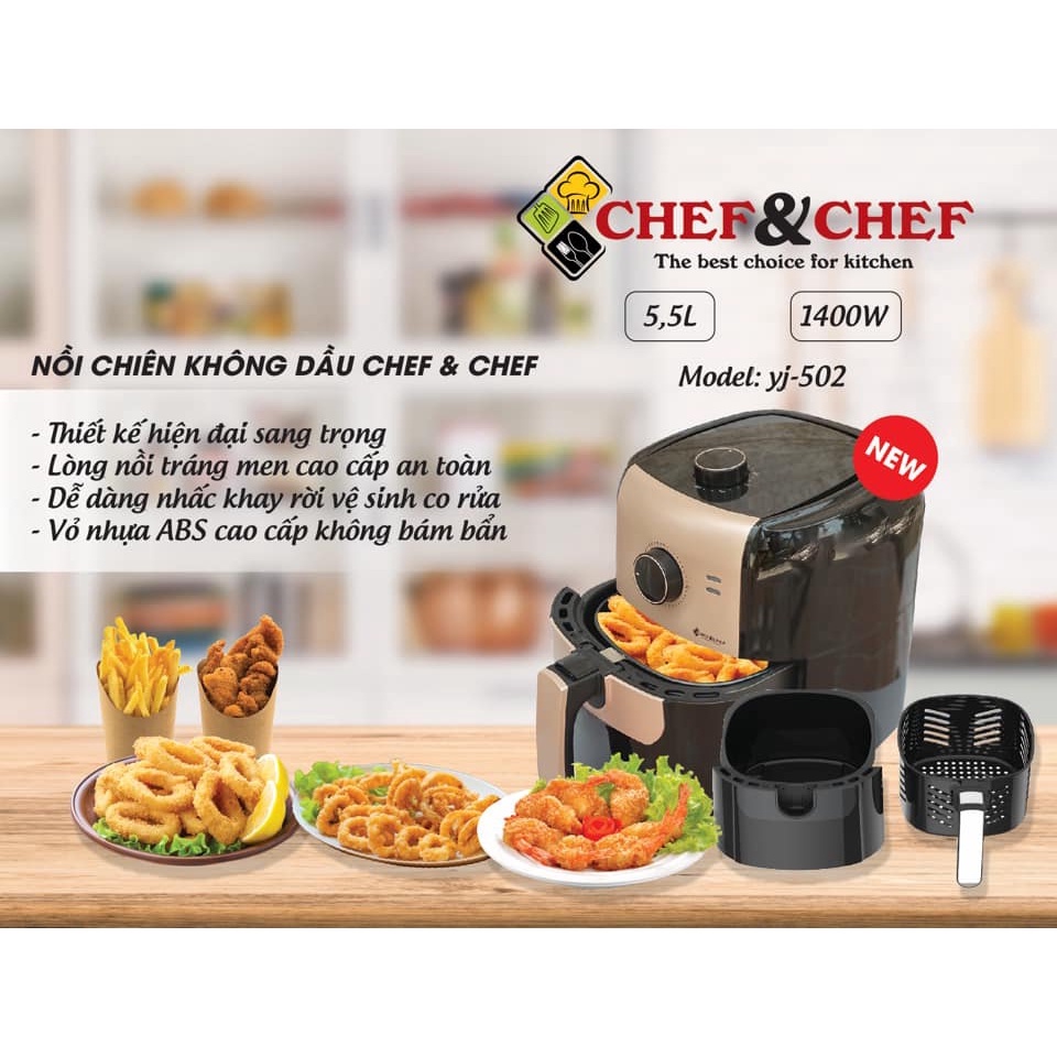 [Mã ELHADEV giảm 4% đơn 300K] Nồi chiên không dầu CHEF&amp;CHEF 5.5L (YJ 502) sử dụng công nghệ inverter tiên tiến mới nhất