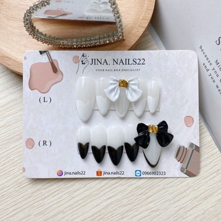Nailbox móng giả móng úp nơ tiểu thư đen trắng
