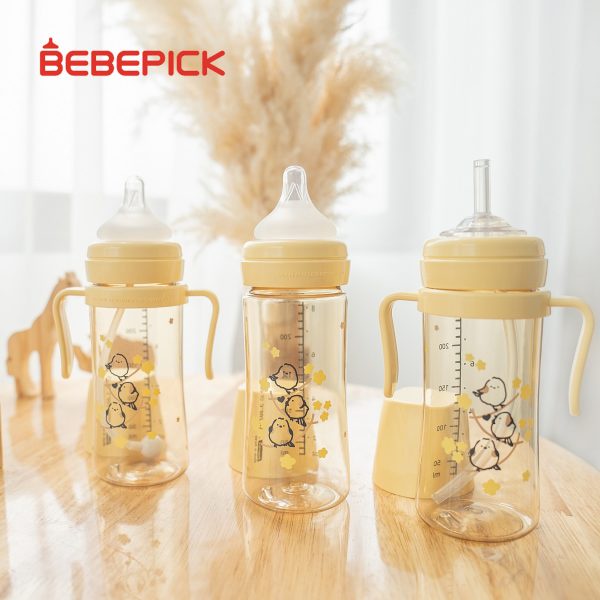 Bình Bebepick bình ống hút tay cầm các mẫu - Chim vàng, chim hồng, hổ mint size 150ml - 250ml