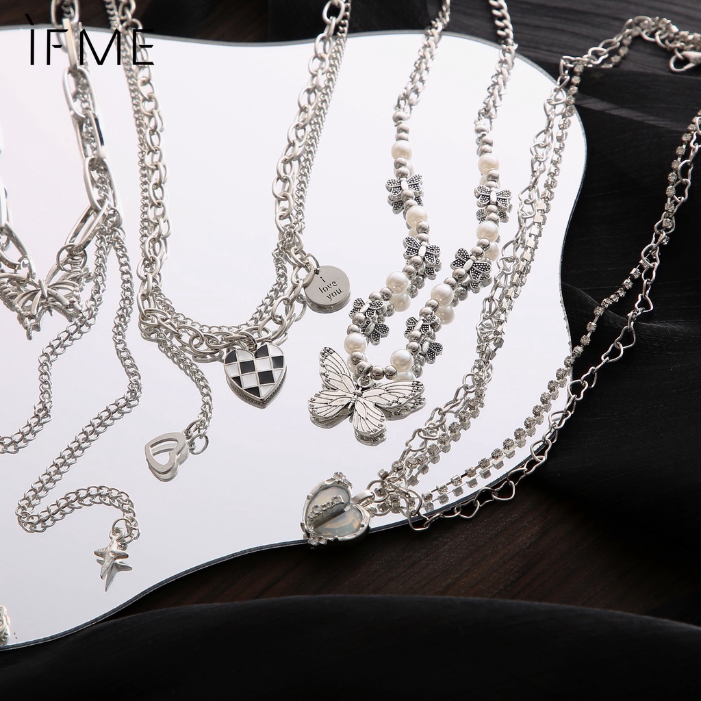 IF ME Vòng cổ Nhiều Lớp Mặt Hình Trái Tim Và Bướm Thời Trang Cho Nữ