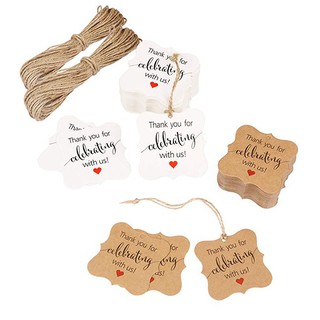 100pcs brown/white thank you paper tags for Celebrating with Us wedding decoration gift tags Packaging Hang Tags stationery