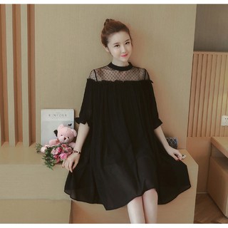 Đầm Bầu - Voan Hoa Xòe Cách Điệu ( Đen )