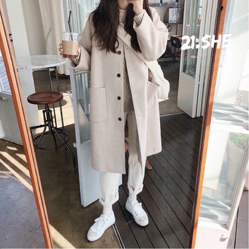 [Ảnh thật/hàng QC] Áo khoác dạ dài túi tròn ulzzang/ Áo dạ 2 lớp dày dặn | BigBuy360 - bigbuy360.vn