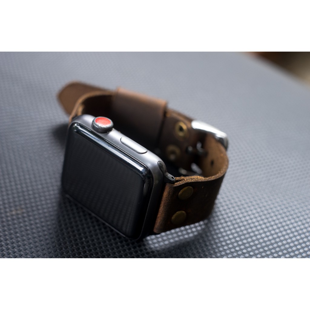 Dây đồng hồ Apple Watch , Iwatch , Iphone Watch Da Bò Sáp Ngựa Điên RAM Leather Pilot Rivet  Bền Đẹp